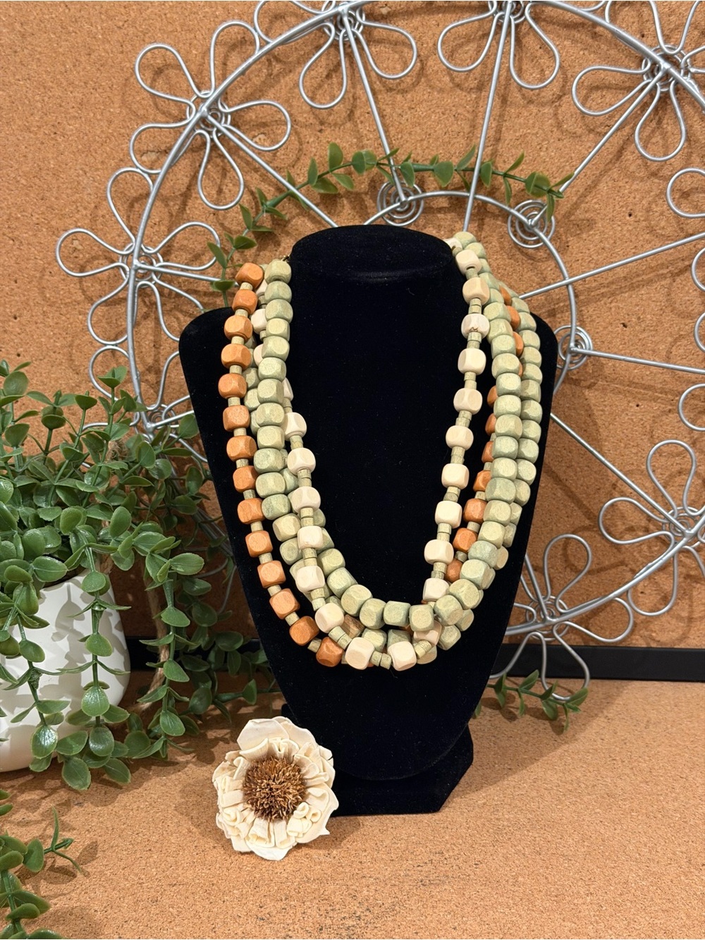 Plunder Multi-Strand Beaded Necklace in Cream and Tan - Women's Jewelry